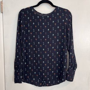 Ann Taylor navy long sleeve tree blouse